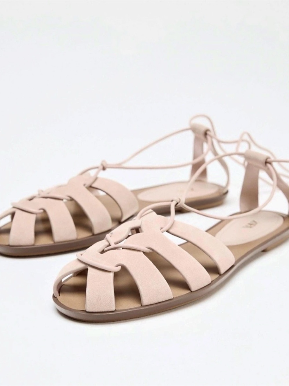 Zara Lace-Up Fisherman Gladiator Sandals Pake Pink Suede EU 41 NWT
